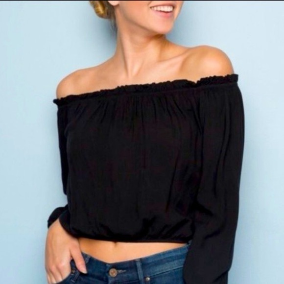 Brandy Melville Tops - Brandy Melville Black Cropped Off the Shoulder Blouse